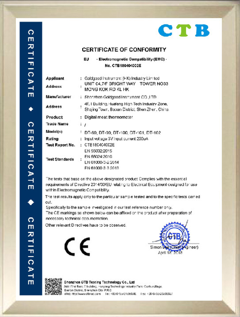 中国 Shenzhen Goldgood Instrument Limited 認証